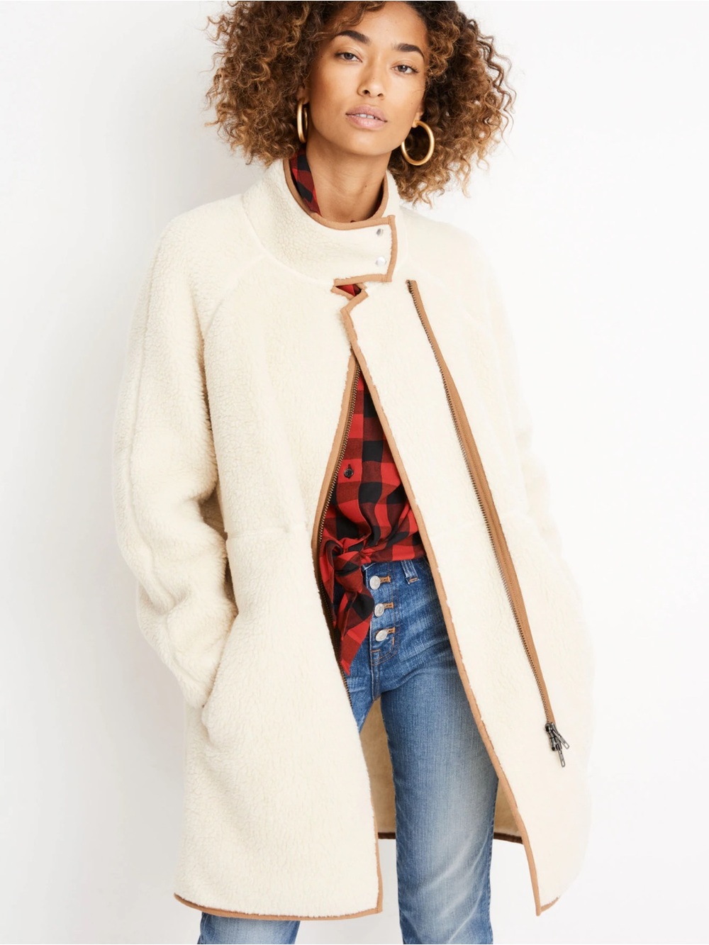Like New Madewell Sherpa Cocoon Coat in Bleached Linen in Medium